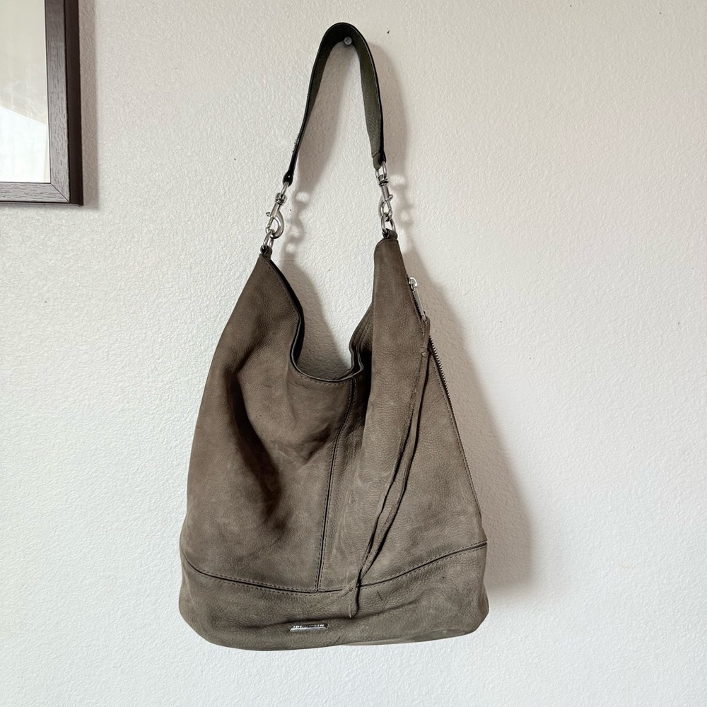 Rebecca Minkoff Bucket Studded Suede Silver Leather Shoulder Bag - Picture 2 of 14